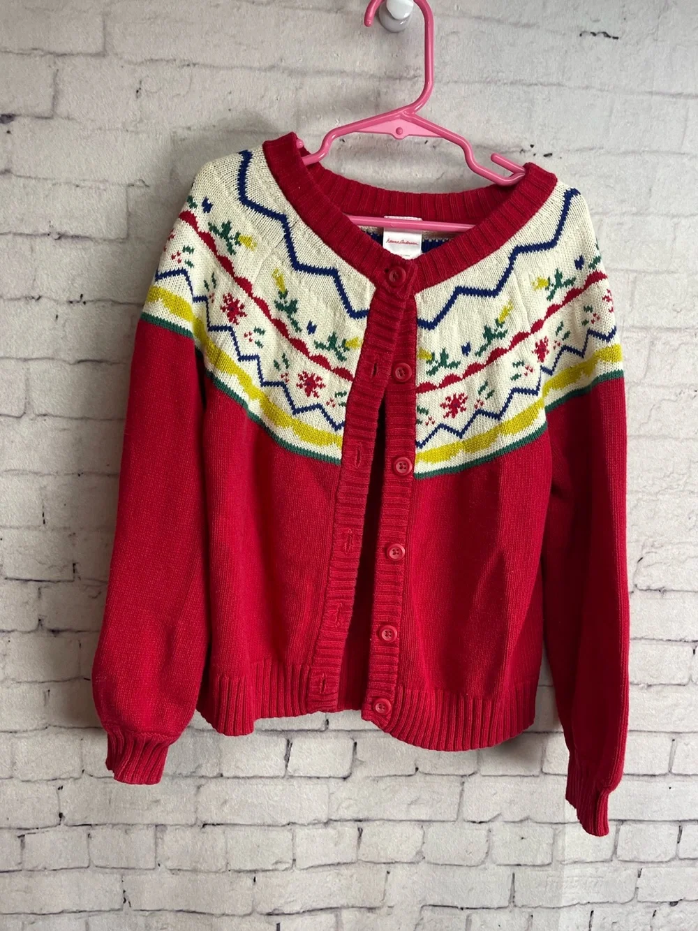 Hanna Andersson size 6/7 red holiday fair isle cardigan sweater